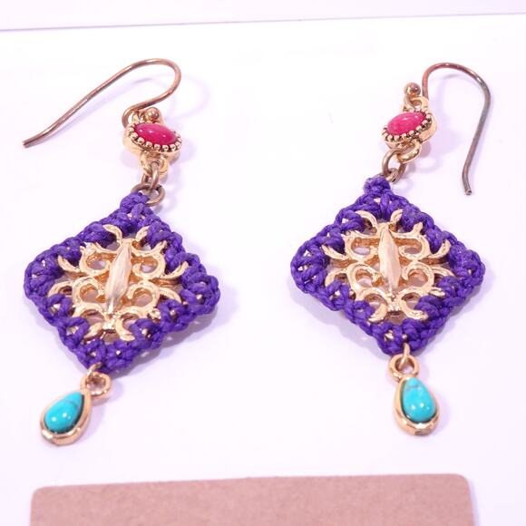 Neiman Marcus Majestic Cabochon Turq Lapis Woven Cabochon Earrings NWT 178 - Picture 13 of 13